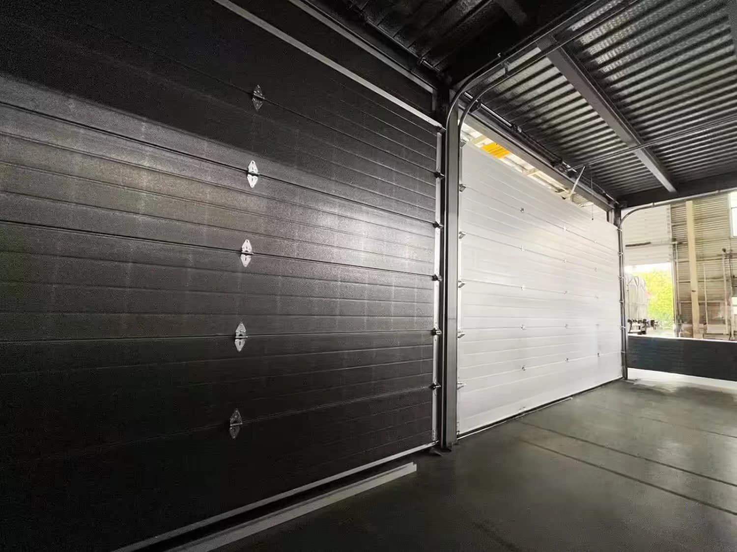 Sectional panels and tracks viewed from inside