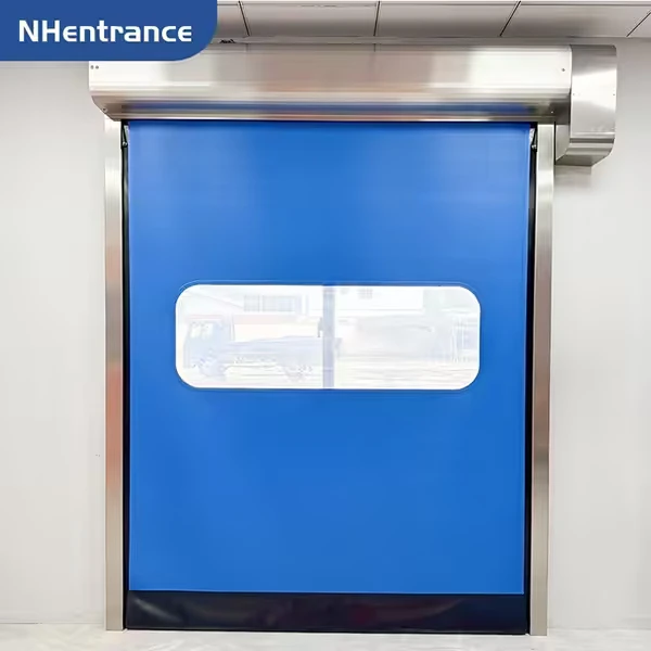 Blue flexible curtain with a vision window