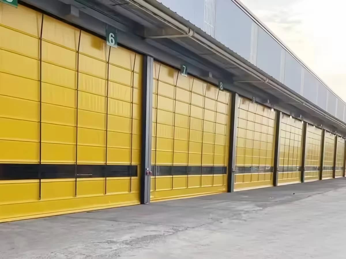 A row of exterior fold-up doors